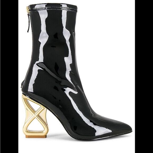 New Steve Madden Londyn black patent shiny leather boot gold heel 9.5 - Picture 1 of 9